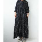 ショッピング水玉 シャツワンピース マオカラードッキング水玉ロングシャツワンピース