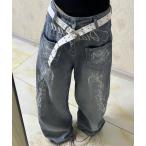  широкий брюки джинсы Denim Denim брюки [ новый цвет дополнение ] цветок вышивка широкий Denim брюки /Y2K Street женский 