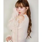 ニット セーター 肩あきリボンフェザーニット レディース