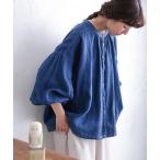 ブラウス シャツ 青いリネンのブラウス レディース