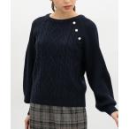 ショッピングラベンダー ニット セーター 金釦付ケーブル編ニット レディース