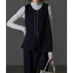 ベスト ジレ ランダムパールボタンノースリベスト レディース