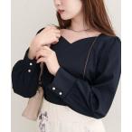 ブラウス シャツ ハートネックパイピング配色ブラウス レディース