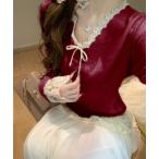 ニット セーター レース付きVネックニット レディース