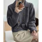 カーディガン 襟付きダブルボタンニットカーディガン レディース