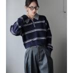 ニット セーター マルチボーダーポロ襟ニット レディース
