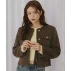 ショッピングジャケット ジャケット ノーカラージャケット ゴールドボタンノーカラージャケット レディース