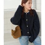 カーディガン 限定展開　ミックスシャギー 金ボタン ニット カーディガン レディース