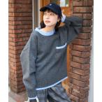 ニット セーター 配色 ポケット付きニット/ビッグシルエットニット レディース