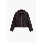 レザージャケット ライダース ボルドーのヴィンテージ レザー風 ジップジャケット レディース