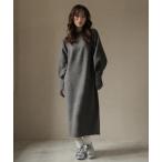 ショッピングニットワンピ ワンピース 指ぬきボリューム袖クルーメランジニットワンピ