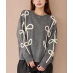 ショッピングリボン ニット セーター フェザーリボンコード刺繍ニット レディース