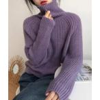 ショッピングタートルネック ニット セーター タートルネックラグランリブニット レディース