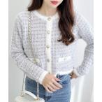 カーディガン フェザーツイードニットカーディガン レディース