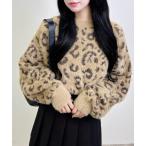 ニット セーター ショート丈ヒョウ柄フェザーニット レディース