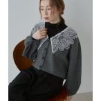 カーディガン レース衿付きショートニット