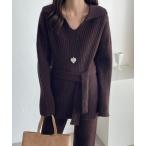 ショッピングセットアップ レディース セットアップ ベルト付きニットセットアップ レディース