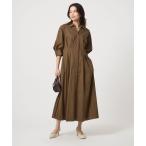 シャツワンピース シャツ襟 フィット＆フレア タックスリーブ ワンピース