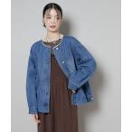 ショッピングボタン デニムジャケット gジャン ノーカラーデニムジャケット レディース