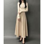 ワンピース ドッキングニットフレアワンピース「ペチスカートセット」「高身長サイズMT有り」