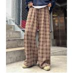  брюки [UNISEX] фланель проверка tuck объем широкий брюки женский мужской 