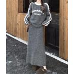 セットアップ 袖レースドッキングロゴジャガードニットセットアップ レディース