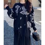 ワンピース 異素材ドッキングボアジャガードニットワンピース