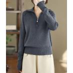 ニット セーター ハーフジップリブニットトップス レディース