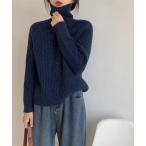 ニット セーター 厚手リブ編みハイネックニット レディース