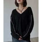 ニット セーター ランダムリブダメージVプルオーバー レディース