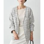 ジャケット ノーカラージャケット ミックスツイードジャケット レディース