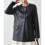 ショッピングレザージャケット レザージャケット ライダース ノーカラーフェイクレザージャケット レディース