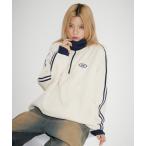 ショッピング刺繍 トレーナー スウェット オーバーサイズハーフジップ フリース／スウェット プルオーバー 配色 ブランドロゴ ワンポイント刺繍　パイピング　テック　サイ