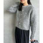 カーディガン 「GYMPHLEX/ジムフレックス」 ロゴ刺繍 クルーネック ショート丈 シャギーニットカーディガン レディース