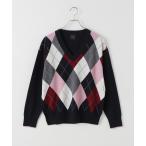 ニット セーター アーガイルVネックプルオーバー レディース