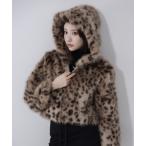 コート アウター 「 ２color 」レオパードフェイクファーフーディショートコート ／ reopard  fakefur hoodie short