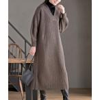 ワンピース ショールカラーニットワンピース