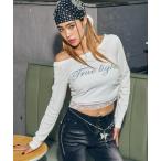 tシャツ スタッズ ロゴ レース ヘム 