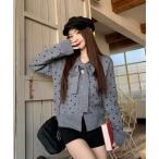 カーディガン 「新作」甘美な衝撃！水玉模様のリボンニットカーディガン、乙女心満載 レディース