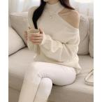 ニット セーター オフショルダーニットトップス レディース