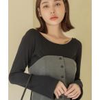 リブ長袖ブラトップ フレア/メロウ袖 レディース
