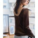 tシャツ バックシャンボートネックベロアトップス レディース