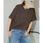 「PUBLUX」 半袖Tシャツ フリ- ブラウン レディース