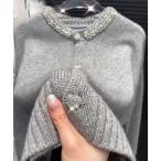 カーディガン ハートボタンラインストーンクルーネックカーディガン レディース