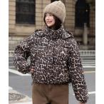ダウンコート ダウンジャケット ヒョウ柄 ショート丈 スタンドカラー エコダウンジャケット レディース