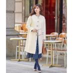 ノーカラーコート コート ビジューウールロングコート レディース