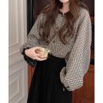 ブラウス シャツ ギンガムチェックブラウス／ボリュームロングスリーブ レディース