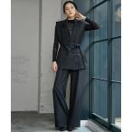 ショッピングリボン パンツドレス テーラードジレ ベスト リボンベルト インナーブラウス シアー ワイドパンツ ロング セットアップ パンツドレス スーツセット パーティ