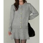 セットアップ 「Cherir Mignon」ゴールドボタンニットカーディガン＆プリーツミニスカートセット レディース