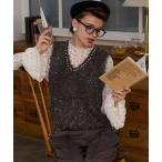 ショッピングラメ ベスト ジレ 「BONLECILL noir」パールラインラメシャギーニットベスト レディース